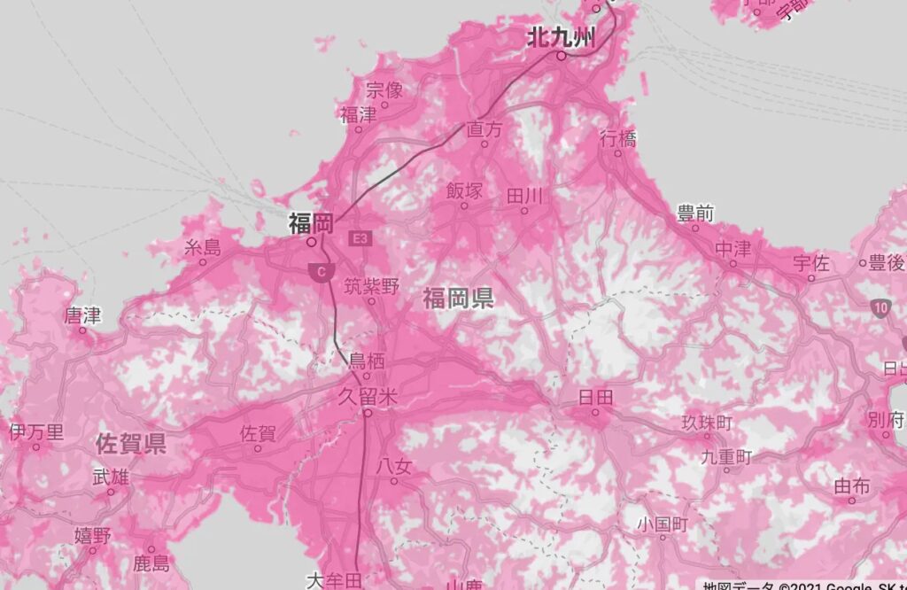 ２０２１年８月現在の楽天エリアマップ